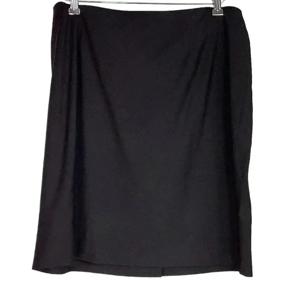 Talbots Straight Skirt Women 16W Petite Black Wool Blend Lined Knee Length Slit